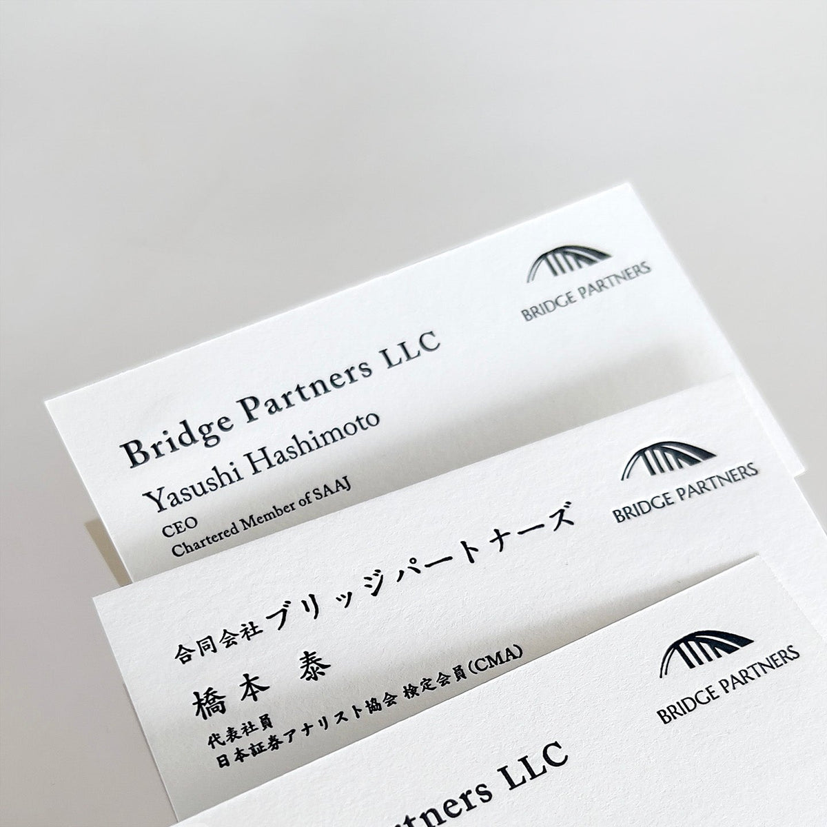 合同会社ブリッジパートナーズ様の活版印刷名刺を印刷させていただきました。